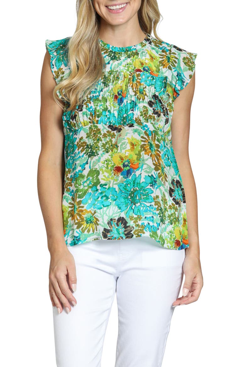 Floral Print Flutter Sleeve Top, Main, color, GREEN MULTI