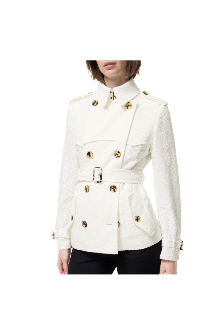 Short Paisley Lace Foxfield Trench Coat, Alternate, color, CHALKY WHITE