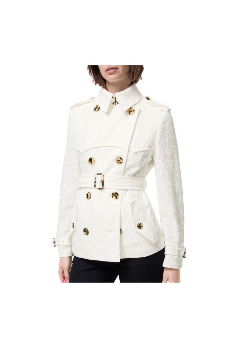 Burberry Short Paisley Lace Foxfield Trench Coat, Alternate, color, Chalk White
