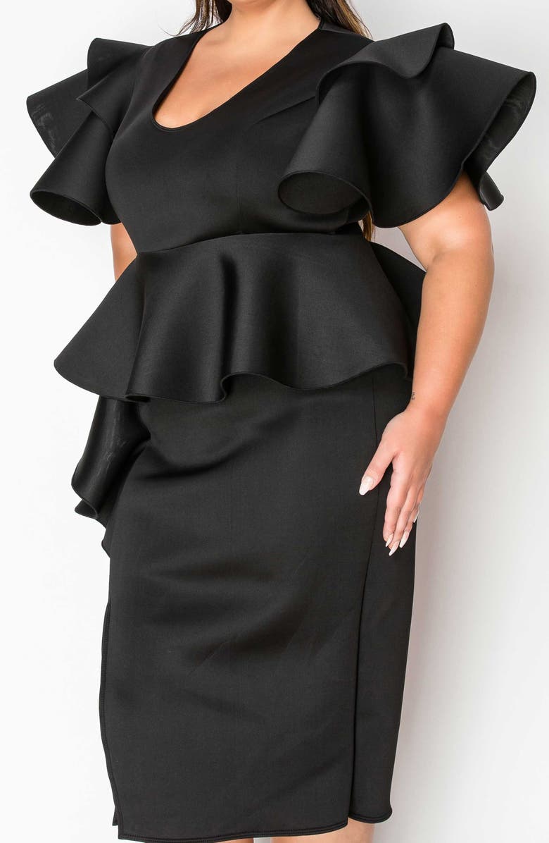 L I V D Kira Neoprene Peplum Dress, Alternate, color, Black