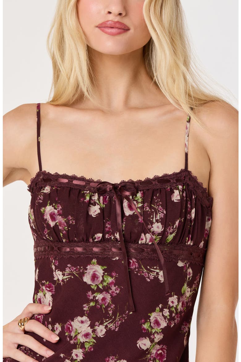 Abriana Floral Lace Trim Midi Dress, Alternate, color, WINE FLORAL