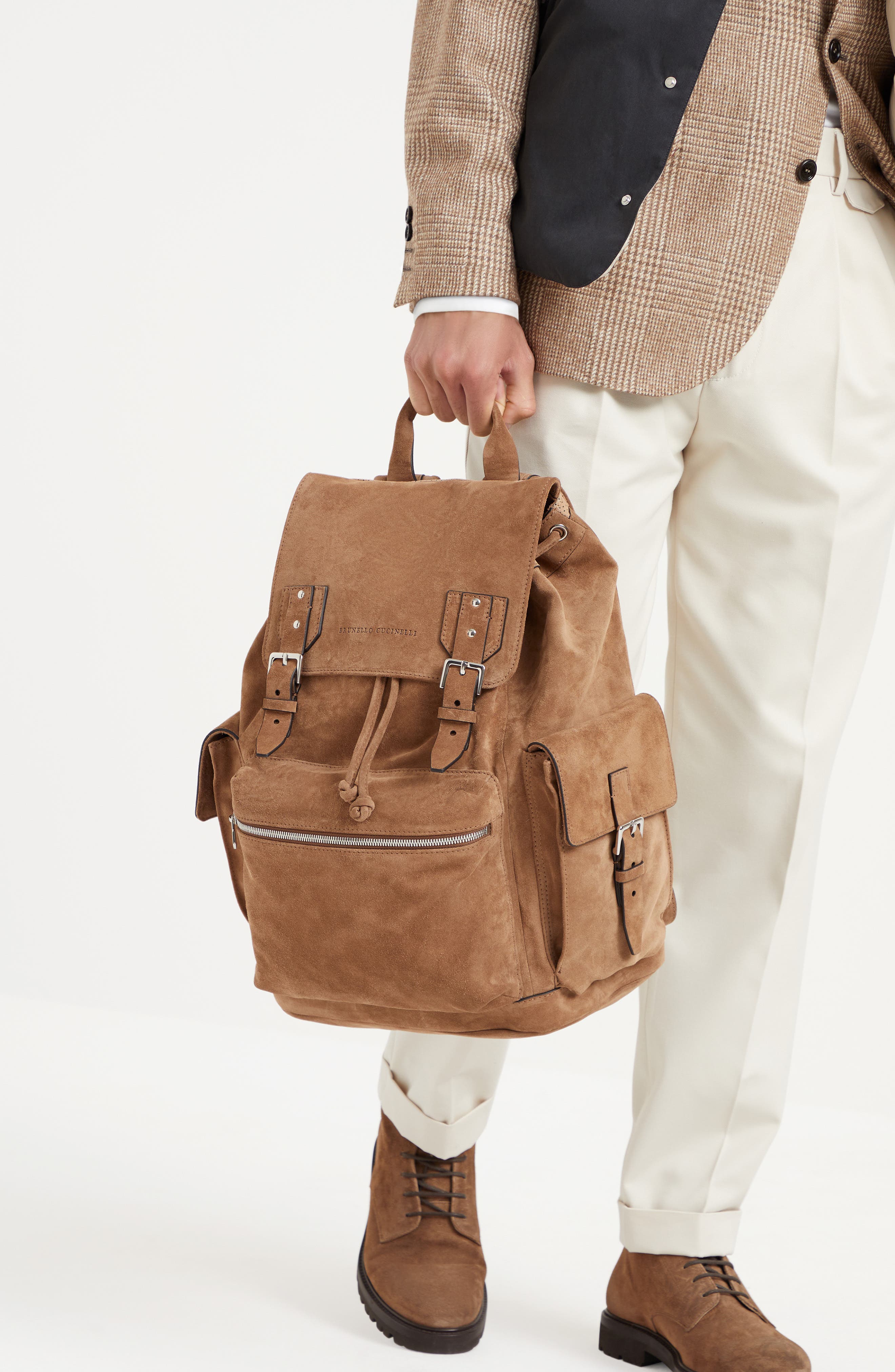 Brunello Cucinelli Suede city backpack, Alternate, color, 