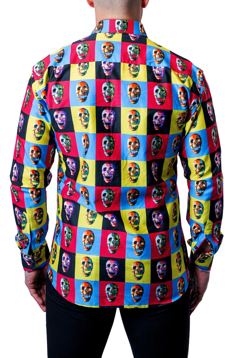 Maceoo Fibonacci Worhol Skull Multi Button-Up Shirt, Alternate, color, Blue Multi