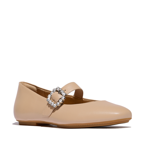 Delicato Crystal-Buckle Leather Mary Janes