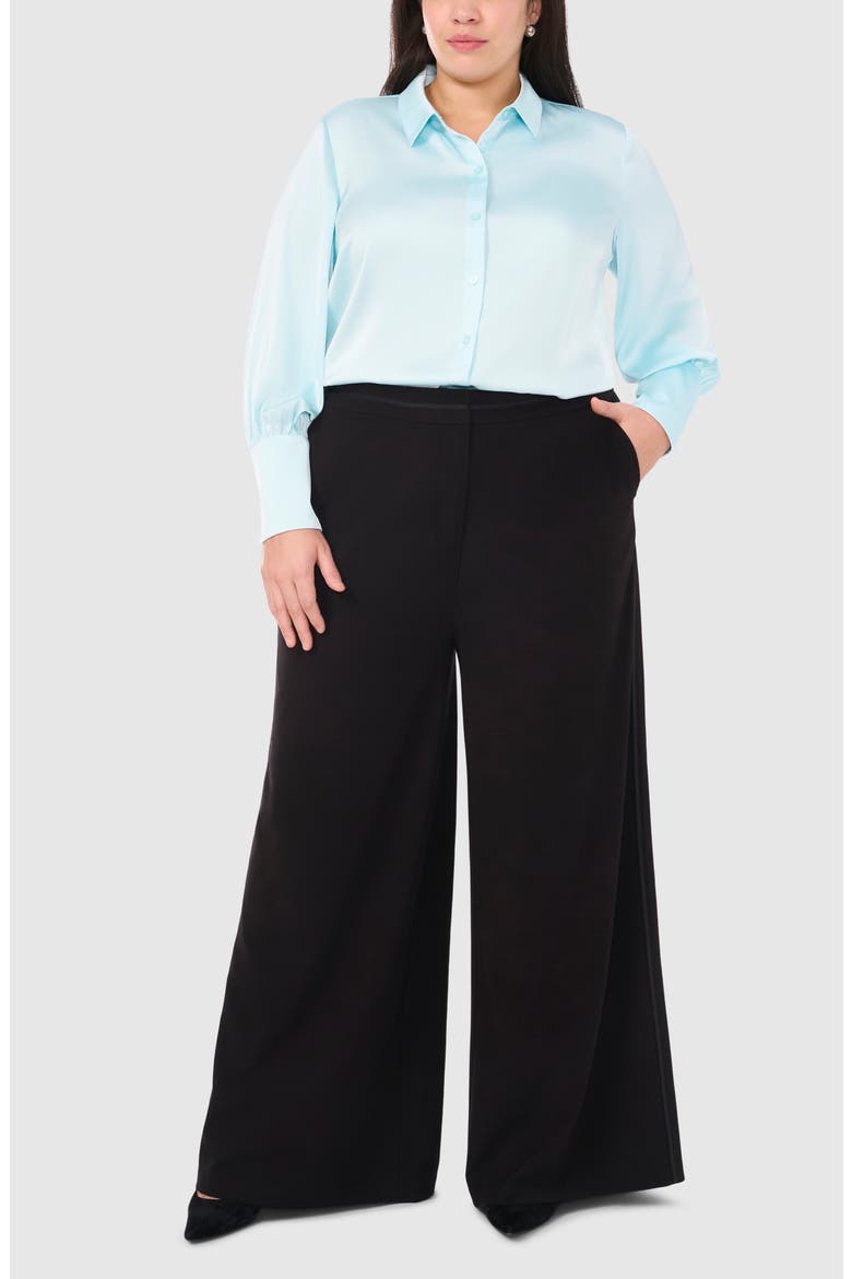 Satin Button-Up Shirt, Alternate, color, ICED AQUA