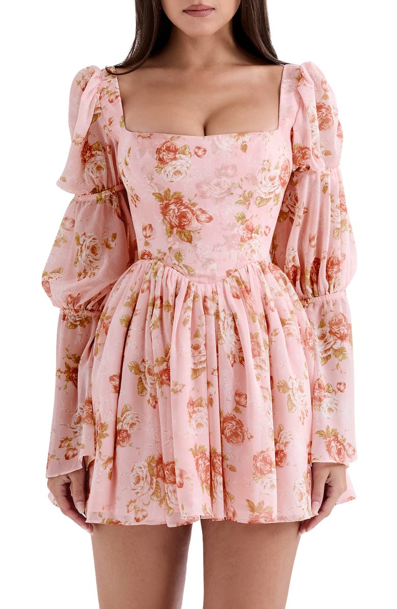 HOUSE OF CB Sancia Floral Print Long Sleeve Minidress, Alternate, color, Vintage Rose Print