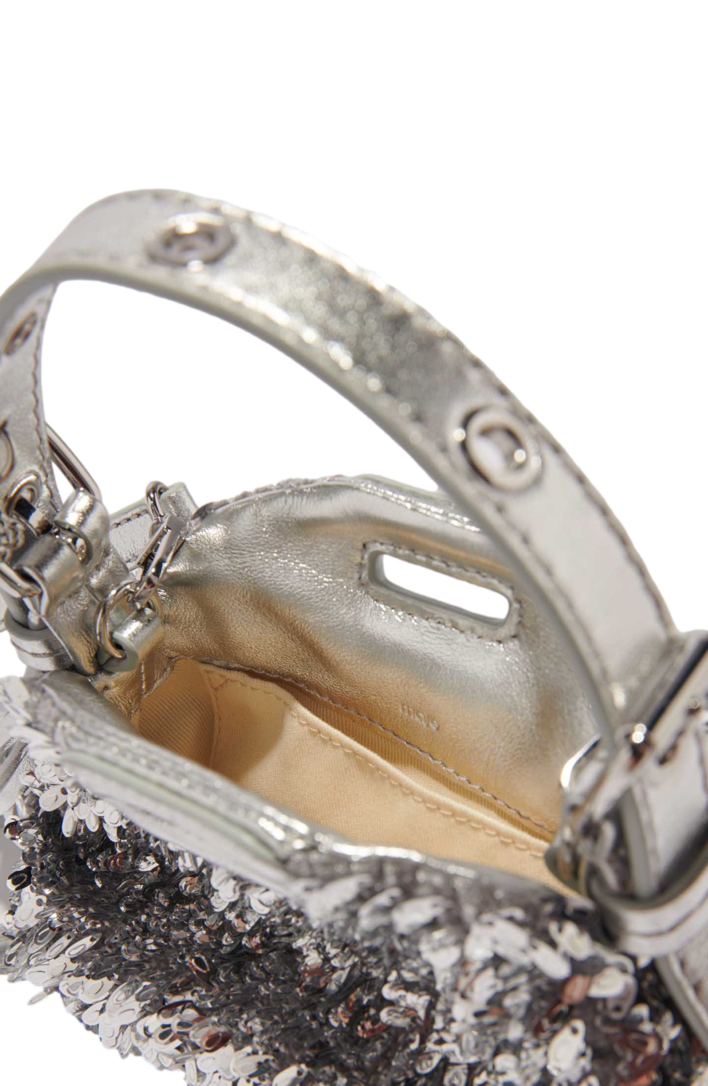 maje Miss M Nano bag with silver sequins, Alternate, color, 