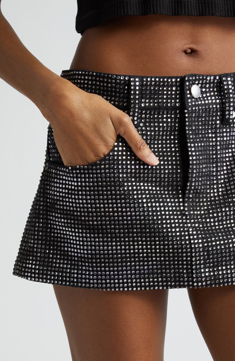 Alexander Wang Rhinestone Distressed Denim Miniskirt, Alternate, color,