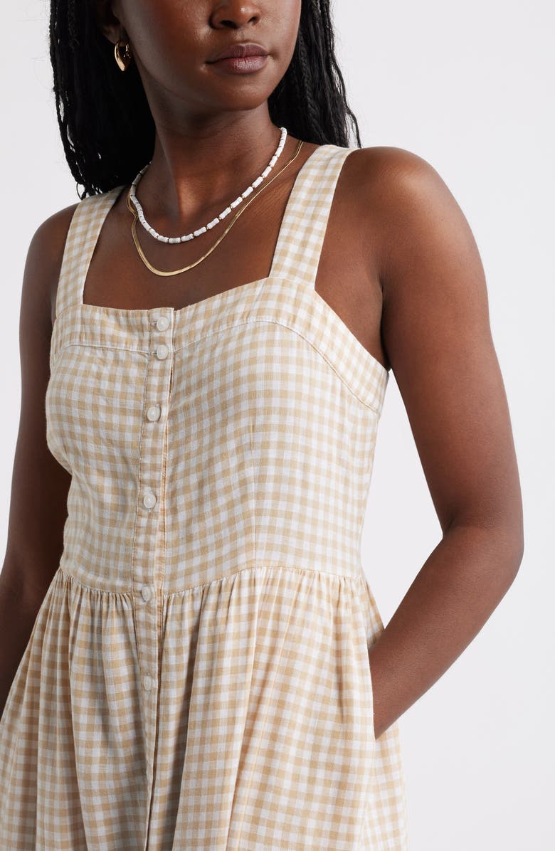 Caslon<sup>®</sup> Checkered Button Front Midi Dress, Alternate, color, Tan Shore- White Gingham