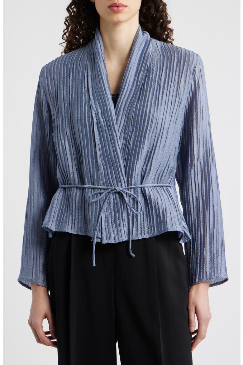High Collar Tie Waist Jacket, Alternate, color, FLINT