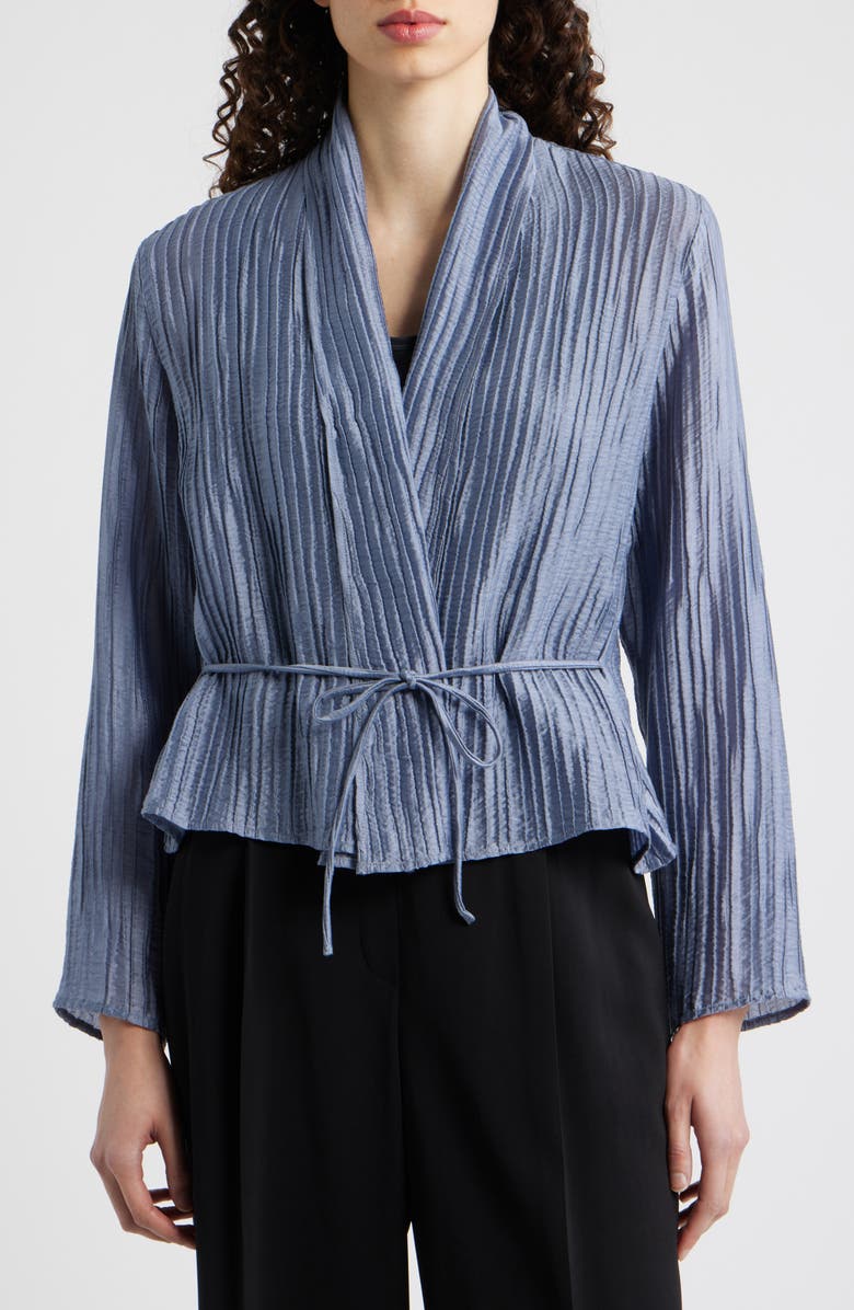 Eileen Fisher High Collar Tie Waist Jacket, Alternate, color, Flint