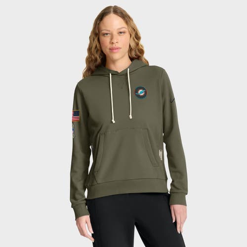 Nike Olive Miami Dolphins 2025 Salute To Service Sideline Standard Issue Dri-fit Hoodie In Green
