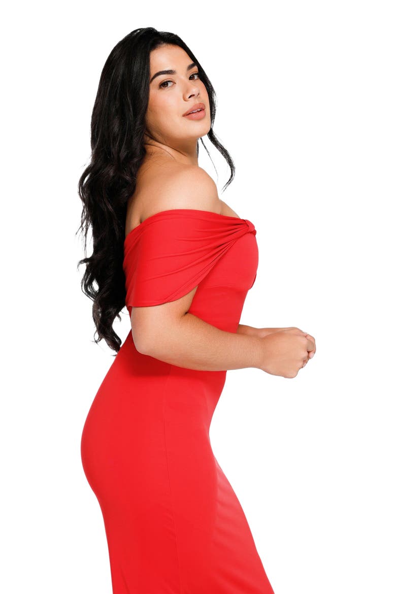 Built In Shapewear Off the Shoulder Column Maxi Dress, Alternate, color, Ruby