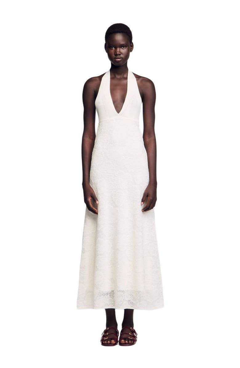SANDRO Long knit dress, Main, color, White