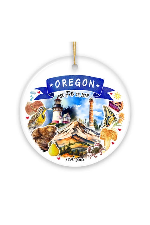 Oregon State Landmarks Watercolor Ornament - Version 2