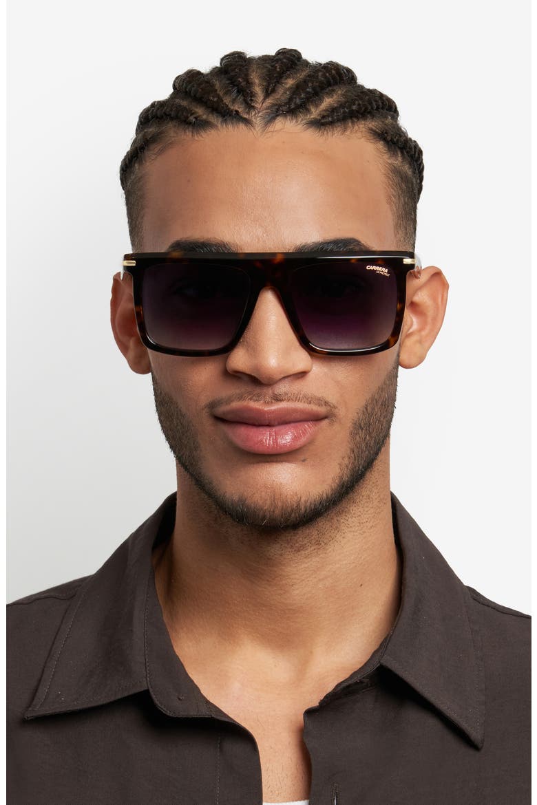56mm Gradient Rectangular Flat Top Sunglasses, Alternate, color, HAVANA/ GREEN SHADED