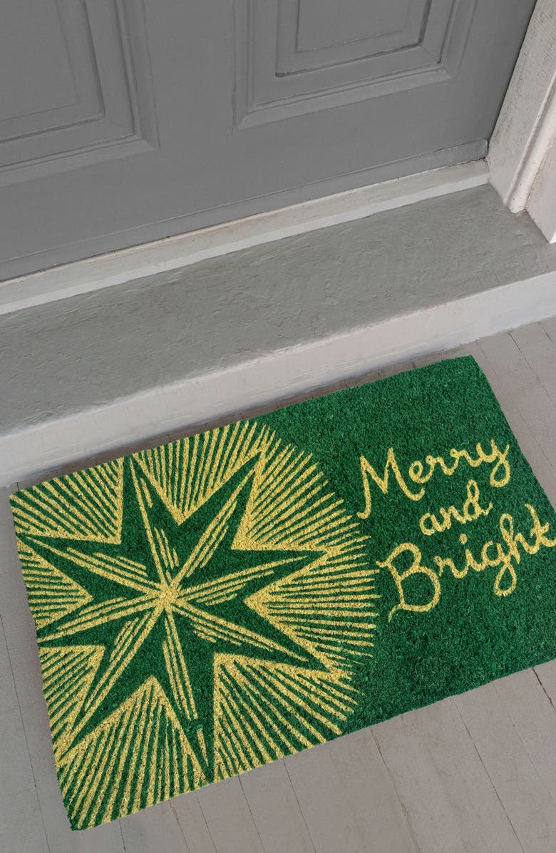 ENTRYWAYS Merry & Bright Star Doormat, Alternate, color, Green