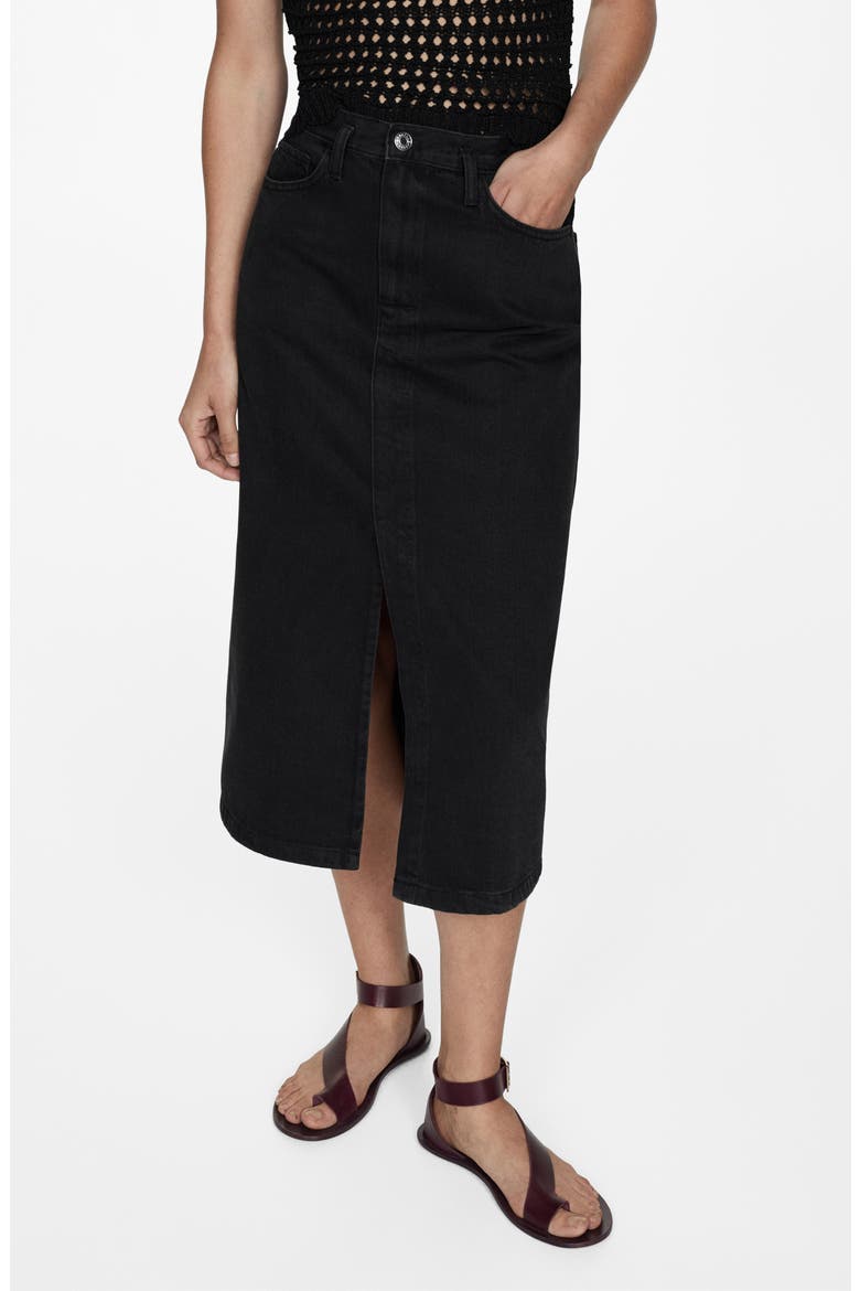 Denim Midi Skirt, Main, color, BLACK DENIM