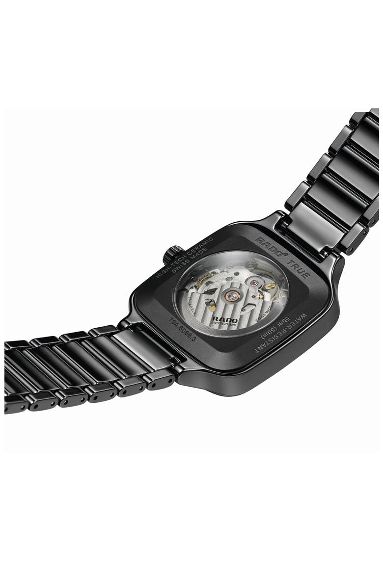 True Square Automatic Open Heart Ceramic Bracelet Watch, 38mm, Alternate, color, BLACK MULTI