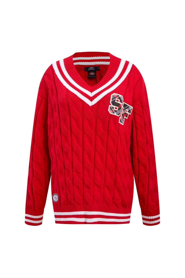 Women's Pro Standard  Scarlet San Francisco 49ers Prep V-Neck Pullover Sweater, Alternate, color, Scarlet