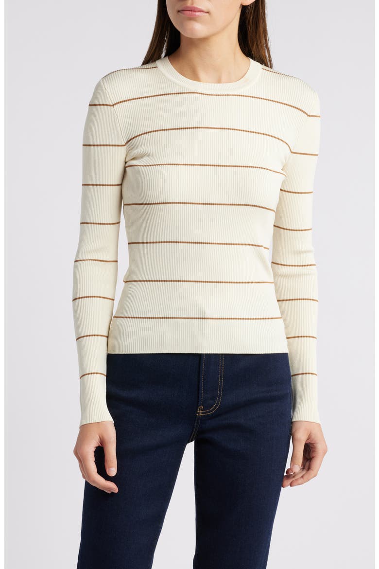 Stripe Rib Long Sleeve Top, Main, color, CAMEL MULTI