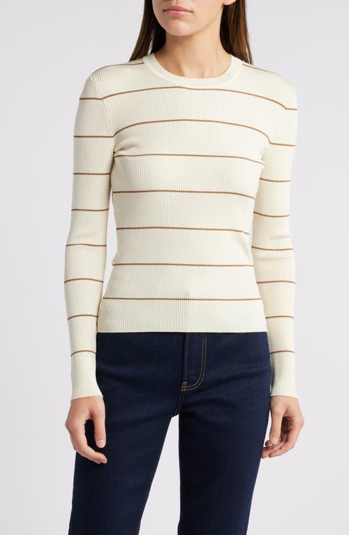 Frame Striped Rib Crew Neck Top In Camel Multi In Neutral