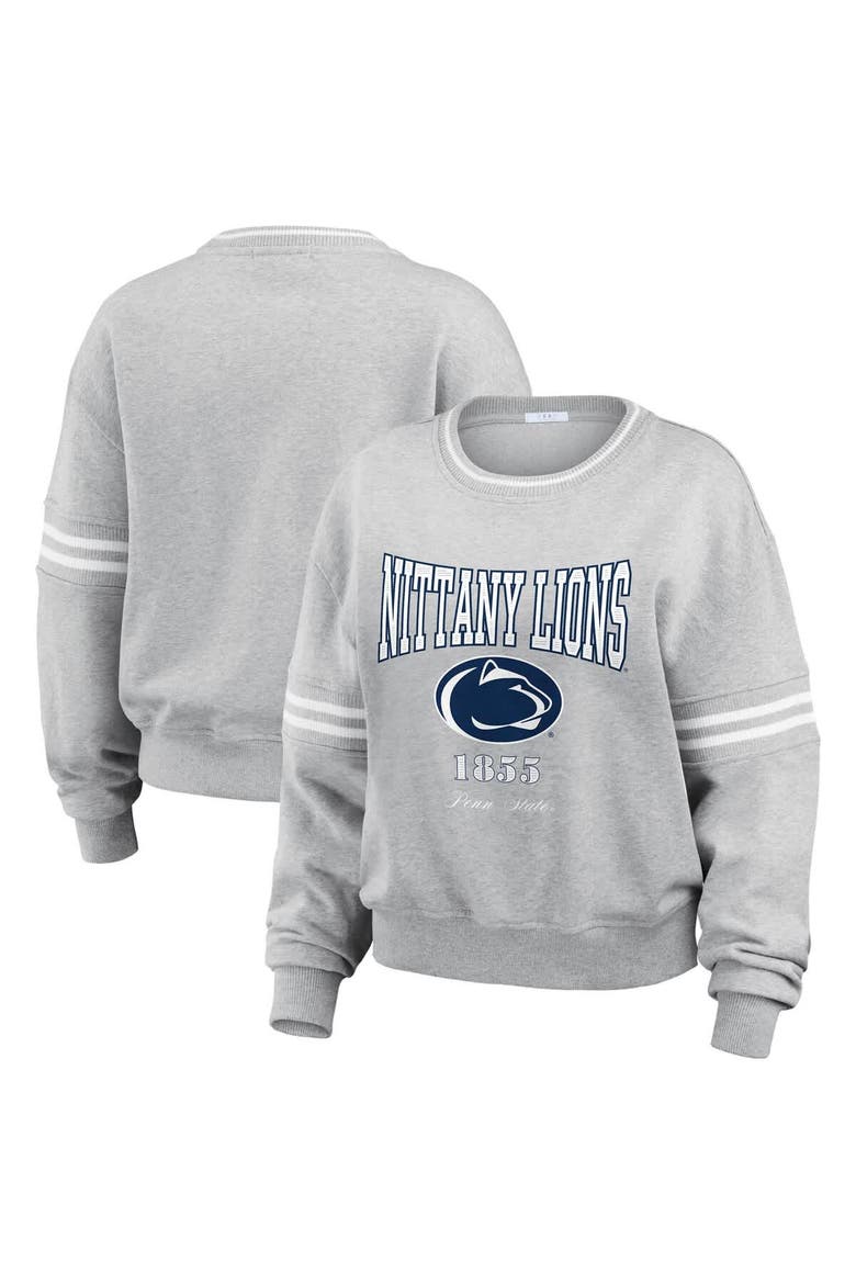 Women's WEAR by Erin Andrews Heather Gray Penn State Nittany Lions Classic Stripe Pullover Sweater, Alternate, color, Heather Gray