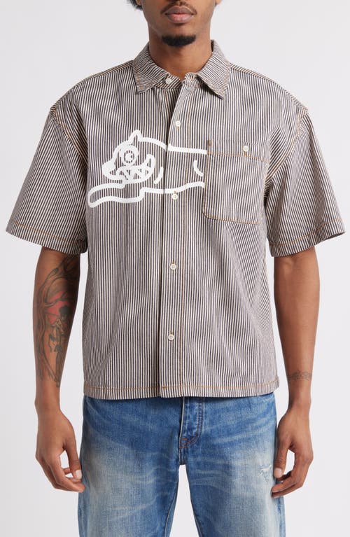 ICECREAM ICECREAM RUNNING DOG SHORT SLEEVE DENIM GRAPHIC BUTTON-UP SHIRT 