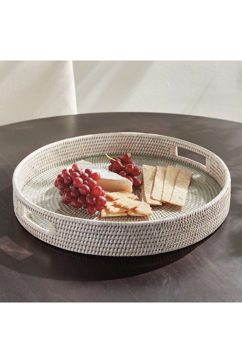 Burma Rattan Round Serving Tray Large, Alternate, color, White