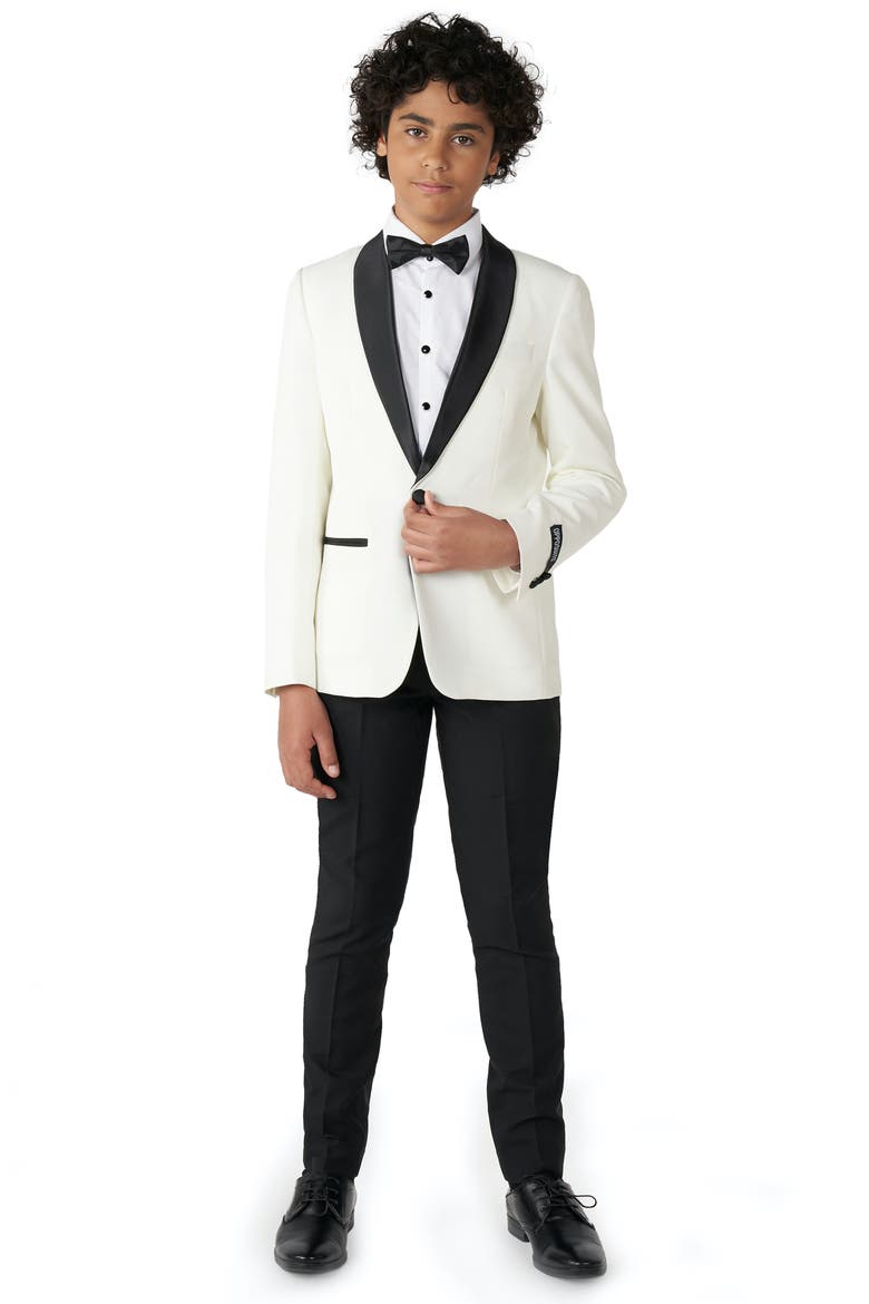Kids' Black & White Two-Piece Tuxedo Suit with Bow Tie, Main, color, WHITE