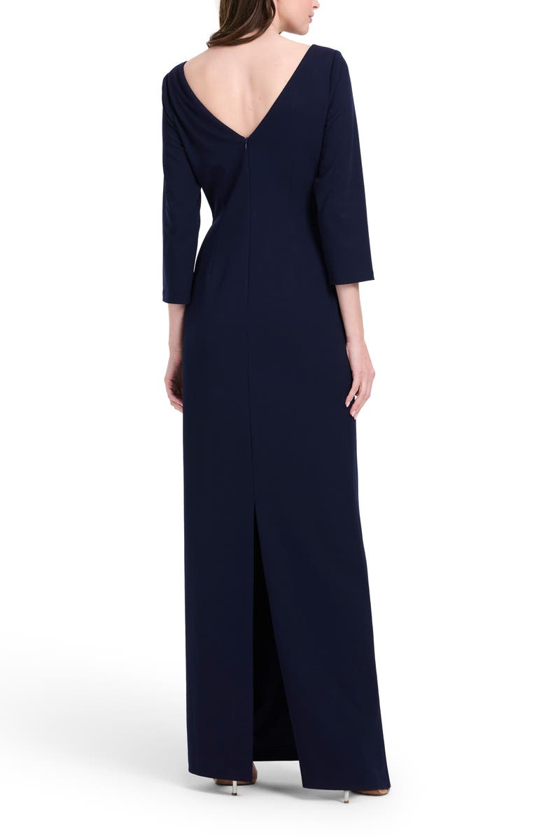 EMILY SHALANT Stretch Crepe Floral Appliqué Gown, Alternate, color, Navy