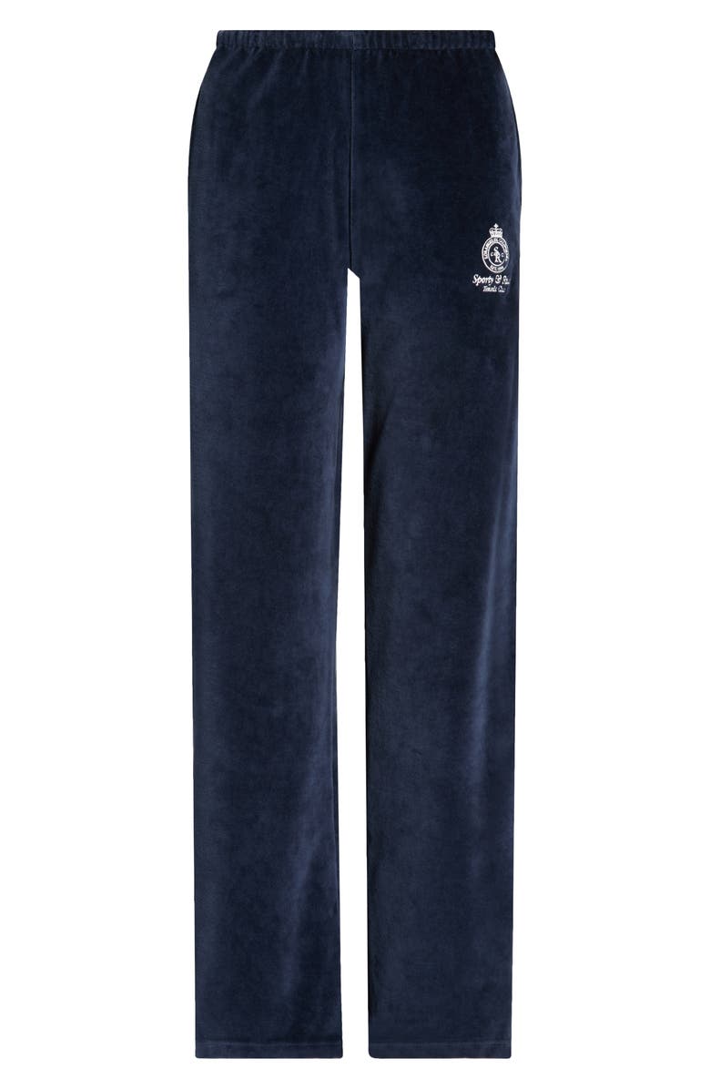 Sporty & Rich Crown Tennis Velour Sweatpants, Main, color, Dark Navy/ Ecru