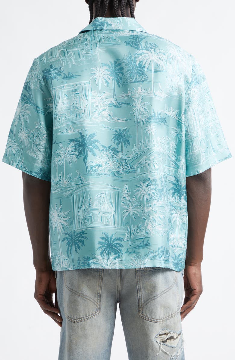 AMIRI Chateau Sketch Silk Camp Shirt, Alternate, color, Ceramic Teal