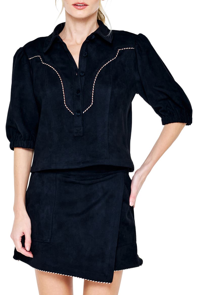 Vynessa Faux Suede Top, Main, color, BLACK