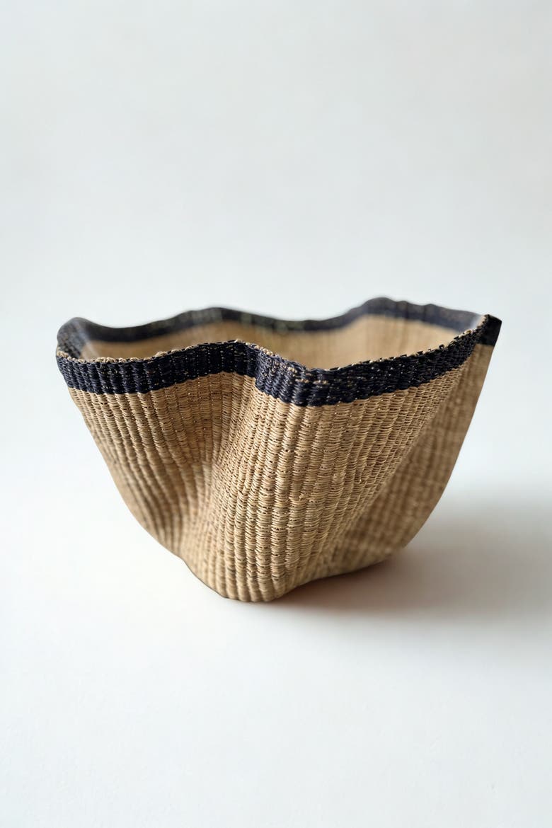 Handwoven Wave Basket, Main, color, Natural w/ Black