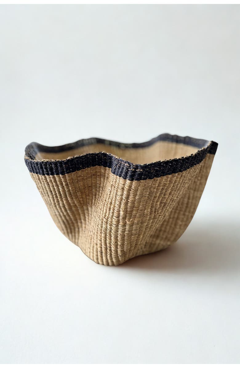 Mbare Handwoven Wave Basket, Main, color, Natural W/ Black