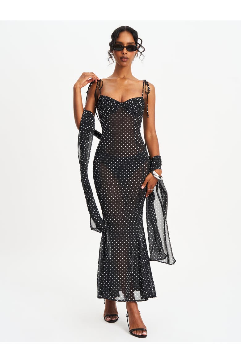 Yadira Polka Dot Chiffon Maxi Dress, Alternate, color, Black polka dot