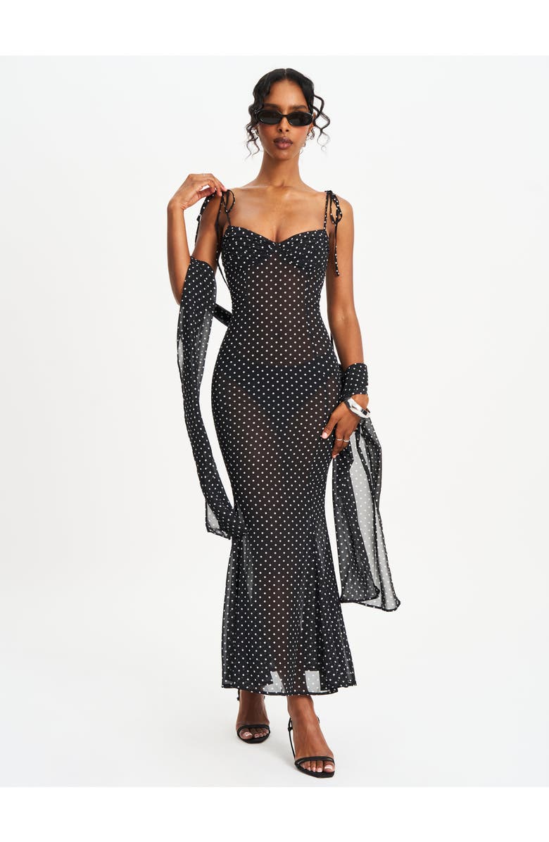 Miss Circle Yadira Polka Dot Chiffon Maxi Dress, Alternate, color, Black Polka Dot