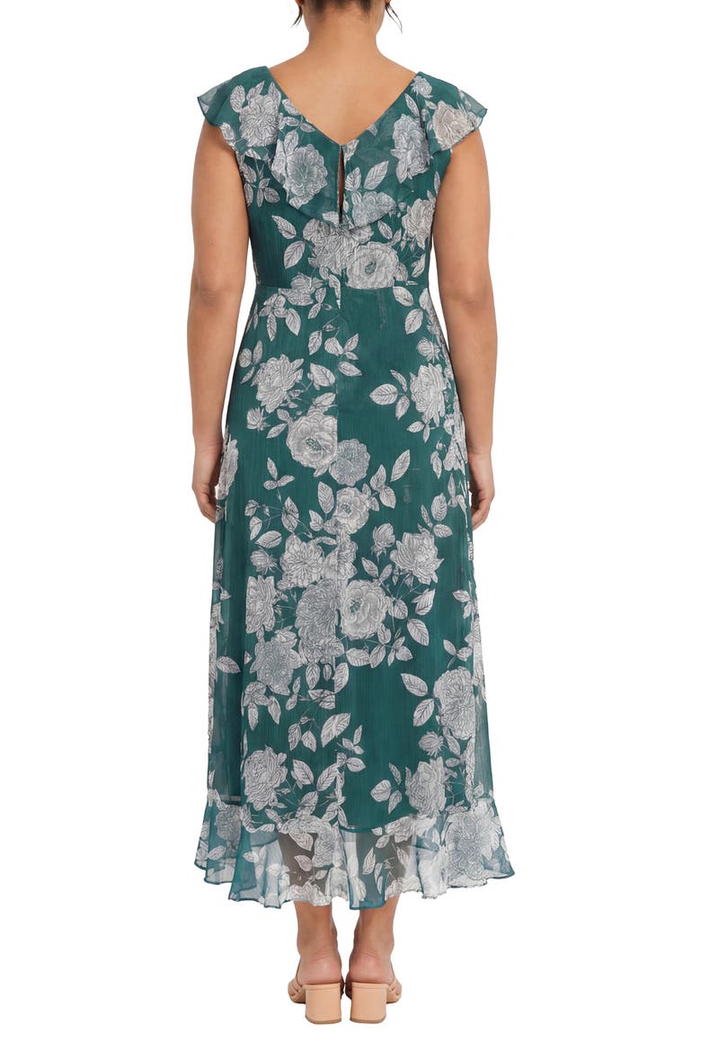 Floral Ruffle Cap Sleeve Faux Wrap Maxi Dress, Alternate, color, A TEAL/ WHITE