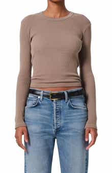 Pilar Long Sleeve Recycled Cotton Waffle Knit T-Shirt
