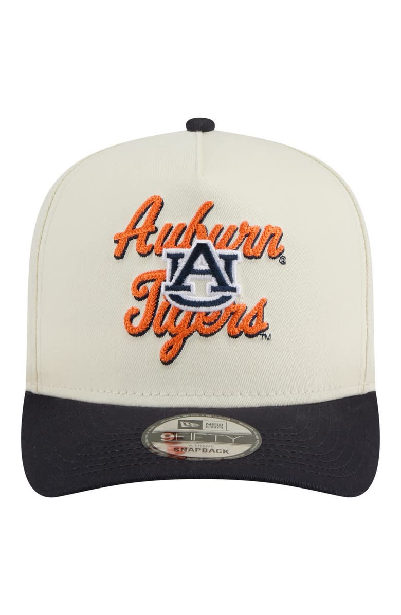 New Era Men's New Era Cream/Navy Auburn Tigers Vintage Chainstitch 9FIFTY A-Frame Snapback Hat, Alternate, color, 