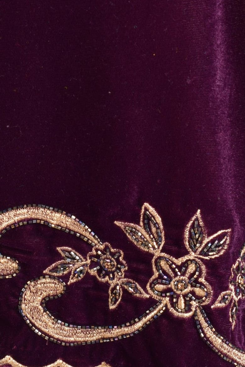 Cutwork Floral Hand Embroidered Velvet Scarf, Alternate, color, Wine