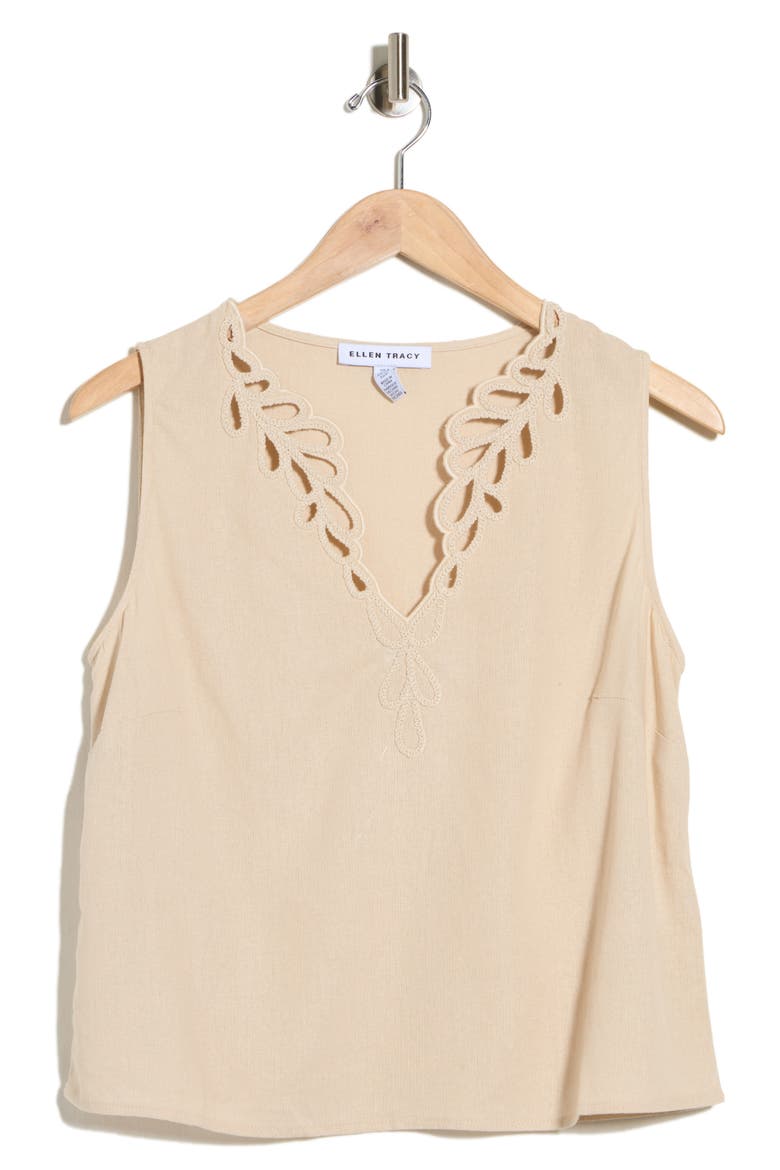 Embroidered Eyelet Sleeveless Top, Alternate, color, LINEN