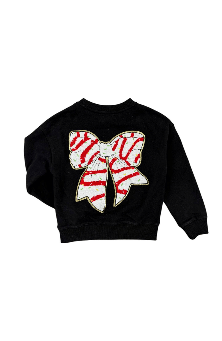 Lola + The Boys Christmas Bow Sweatshirt, Main, color, Black