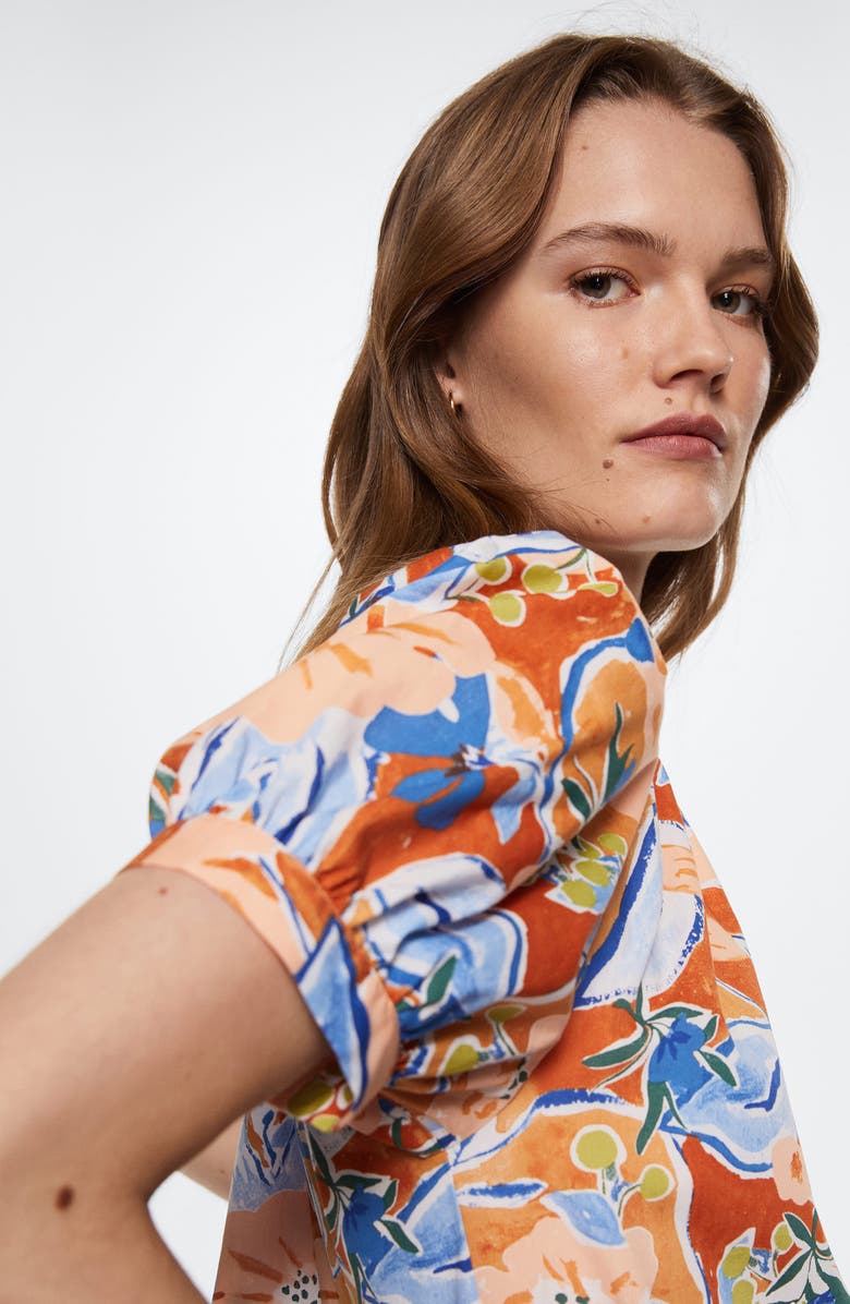 MANGO Floral Puff Sleeve Cotton Midi Dress, Alternate, color,