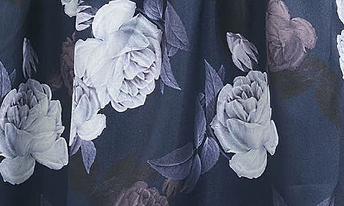 Sachin & Babi Rori Floral Print Ruffle Hem Mikado Gown In Midnight Glacial Rose