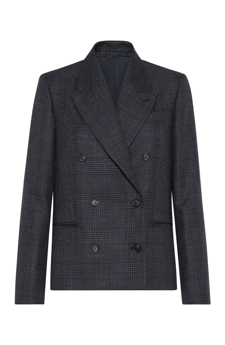 Brunello Cucinelli Virgin wool Prince of Wales blazer with monili, Main, color, 