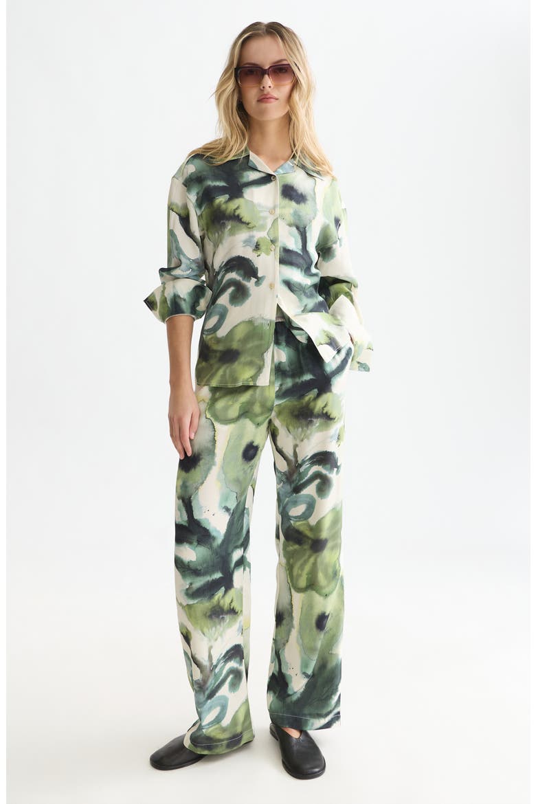 Gia Floral Print Wide Leg Pants, Alternate, color, WATERCOLOR FLOWER BALSAM GREEN