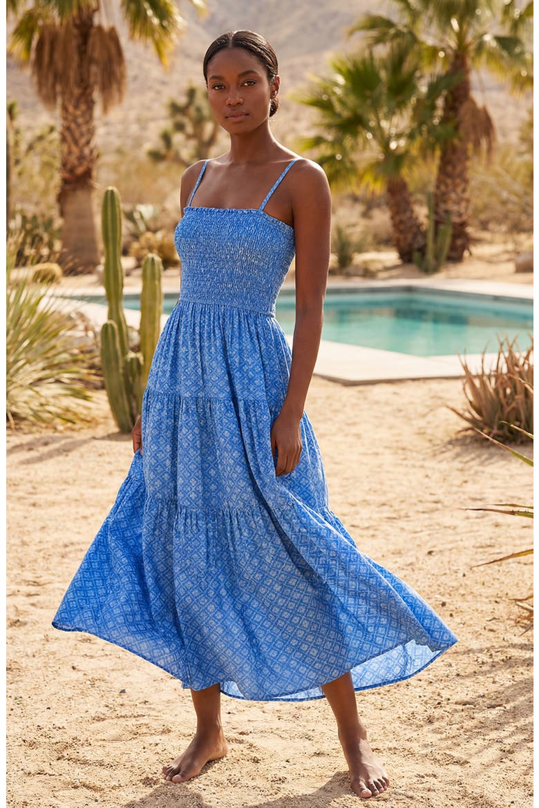 Kristen Smocked Tiered Midi Dress, Alternate, color, Meridien Breeze