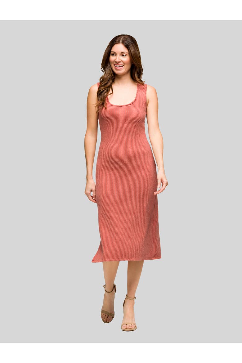 Fitted Sleeveless Side Slit Midi Dress, Main, color, Brick